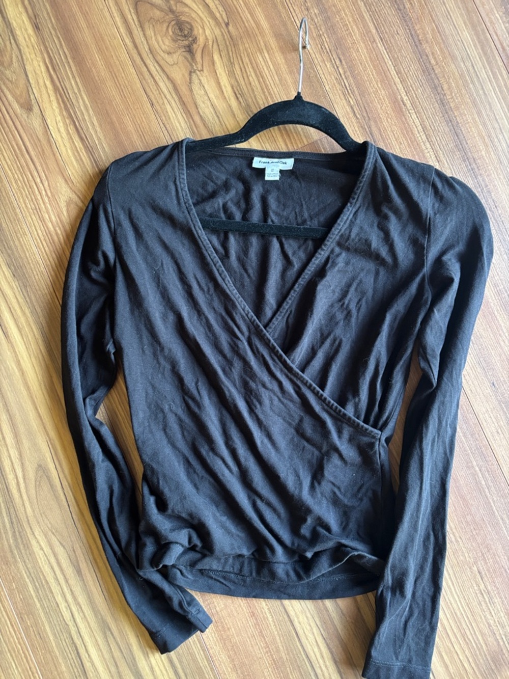 Frank & Oak Black Wrap-Front Long Sleeve Top